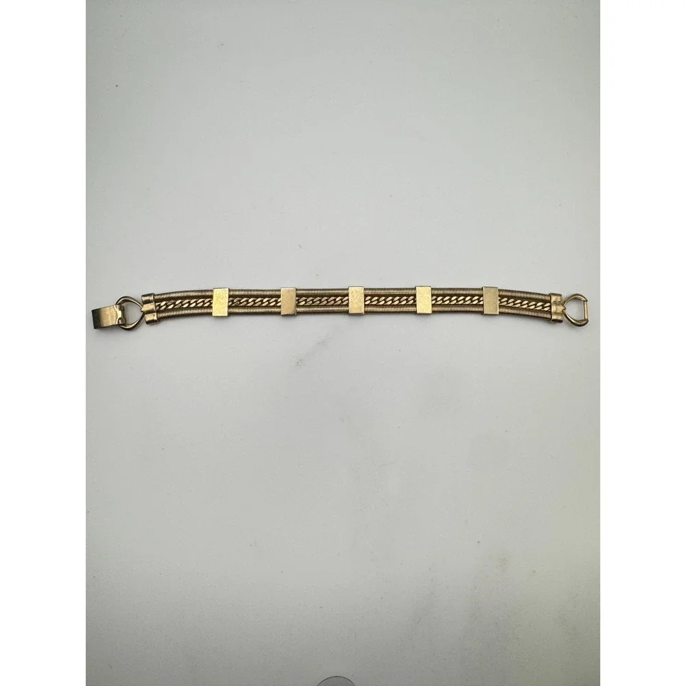 Vintage Mesh Bracelet Gold Tone Gaspipe Curb Chain Multi Strand Panel Link MCM